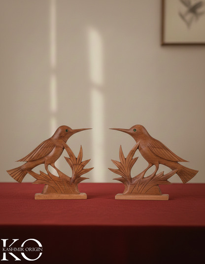 Walnut Wood Decorative Bird Pair | Bird Figurines | Table Accent | Shelf Decor | Hand Carved in kashmir | Hand Carved in kashmir