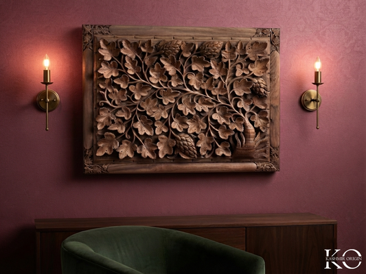 Tree & Leaves Intricate Design Hand Carved Walnut Wood Panel | Hand Carved In kashmir | Made By Award Winning Master Artisan