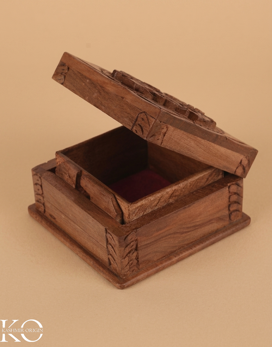 Handcrafted Walnut Wood Storage Box with Hinged Lid | Jewellery Box