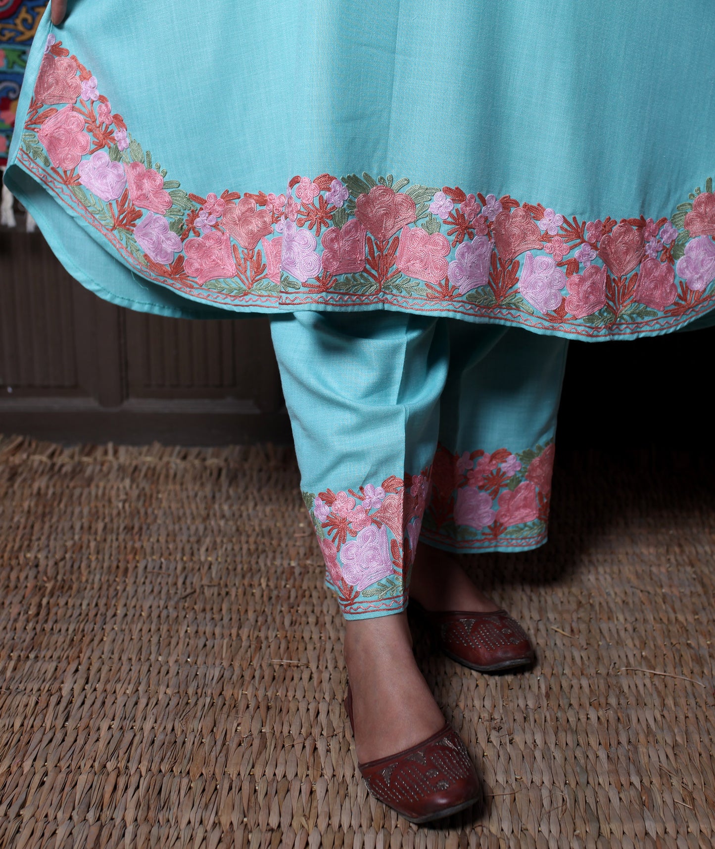 women wear aqua coord set summer