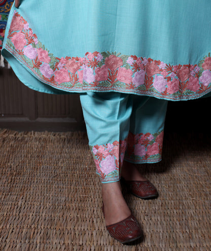 women wear aqua coord set summer