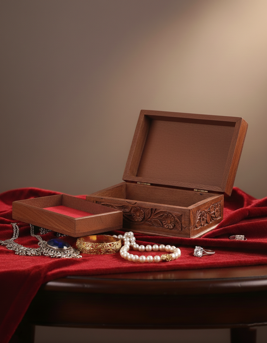 Walnut Wood Hand Carved Storage Box | Jewellery Box | Hand Carved in kashmir