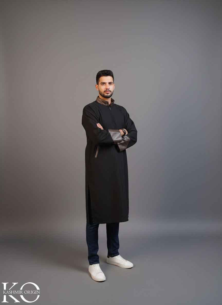 Coal Black Kashmiri Pheran | Men's Phiran | Woolen Pherans