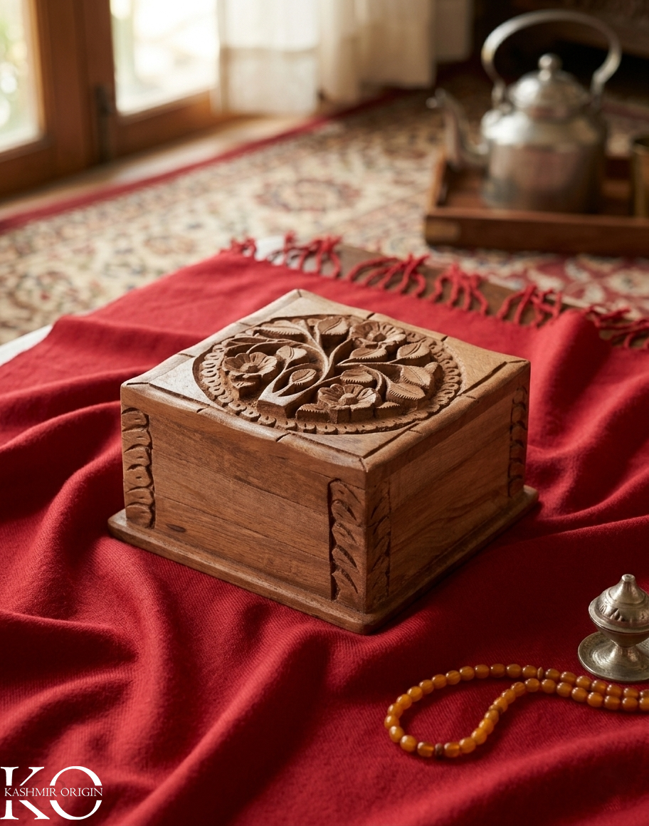 Handcrafted Walnut Wood Storage Box with Hinged Lid | Jewellery Box