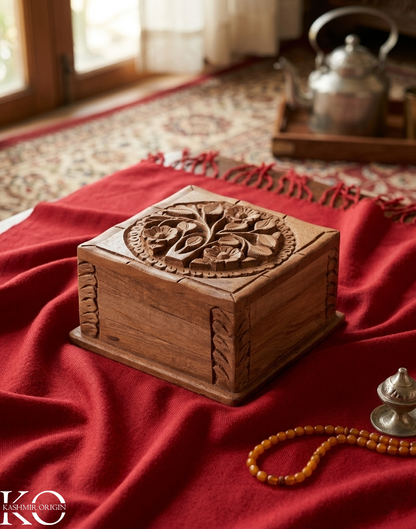 Handcrafted Walnut Wood Storage Box with Hinged Lid | Jewellery Box