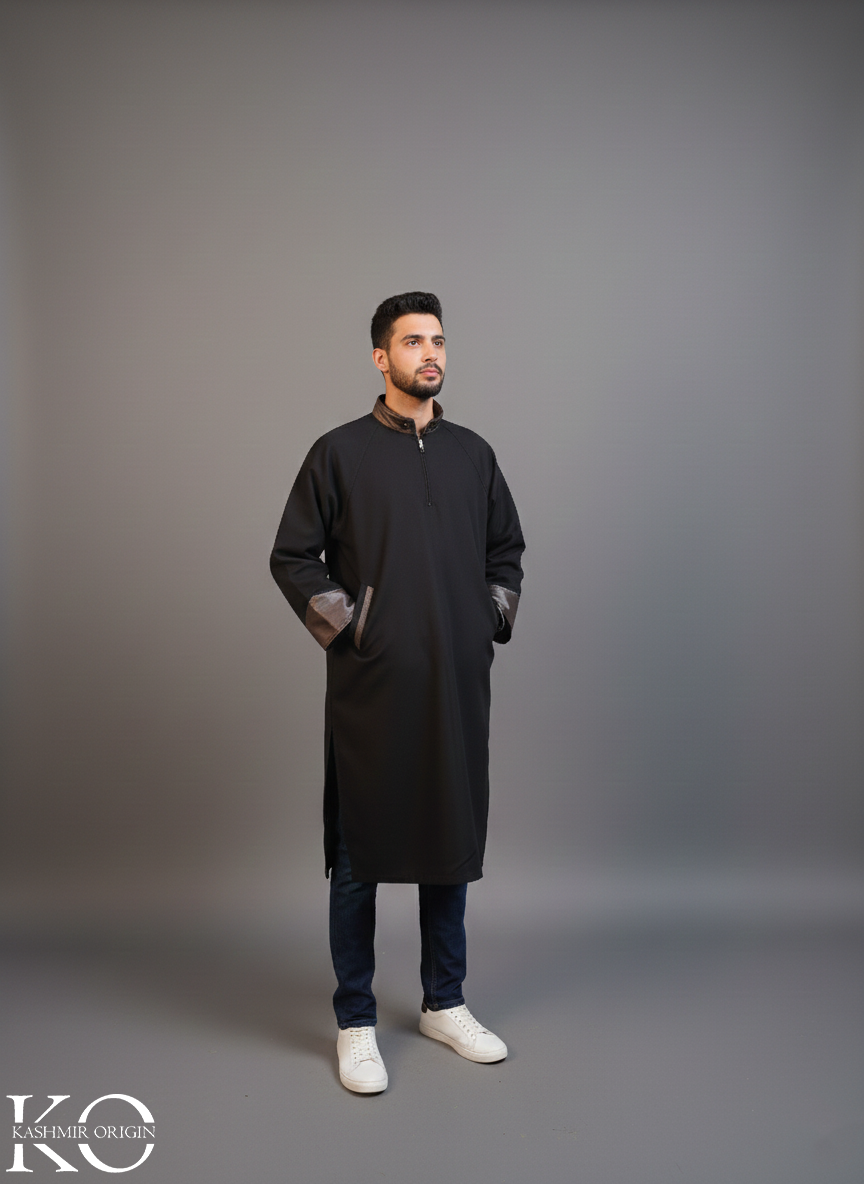 Coal Black Kashmiri Pheran | Men's Phiran | Woolen Pherans