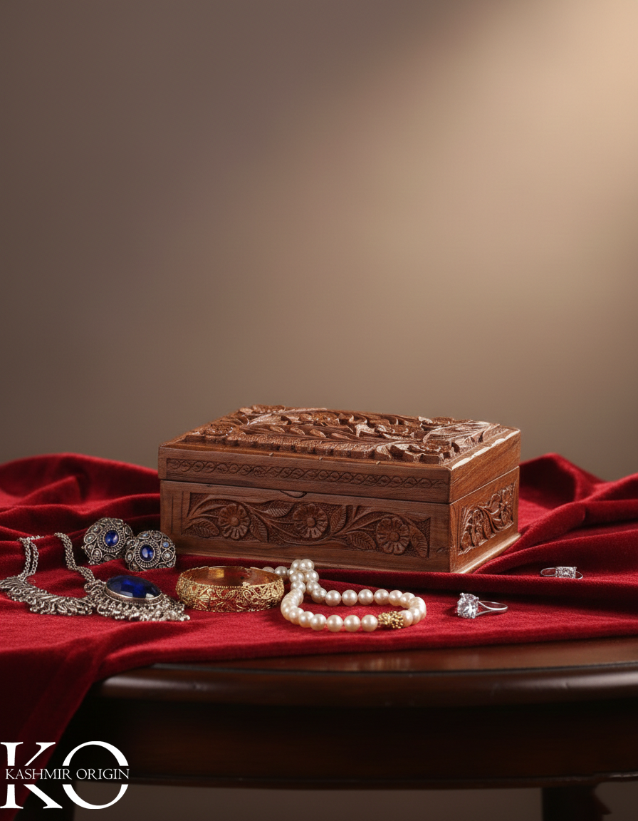 Walnut Wood Hand Carved Storage Box | Jewellery Box | Hand Carved in kashmir