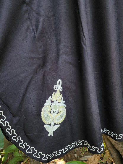 Black Paisley Aari Embroidered Rayon Cotton Kaftan