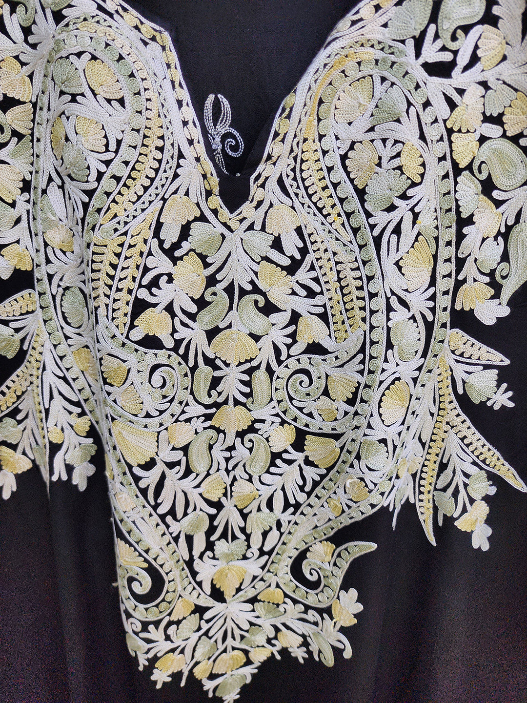 Black Paisley Aari Embroidered Rayon Cotton Kaftan