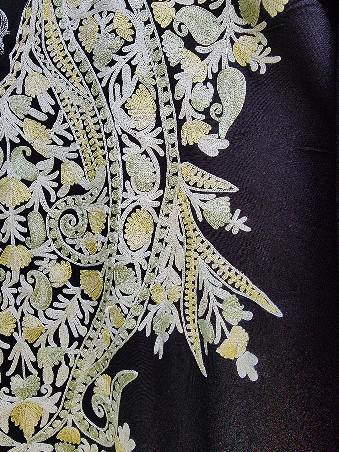 Black Paisley Aari Embroidered Rayon Cotton Kaftan