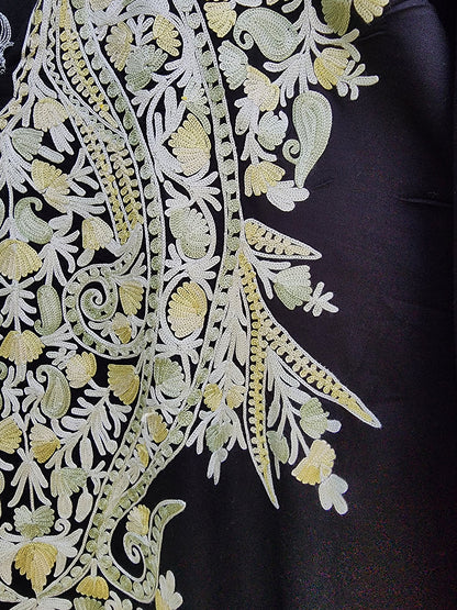 Black Paisley Aari Embroidered Rayon Cotton Kaftan