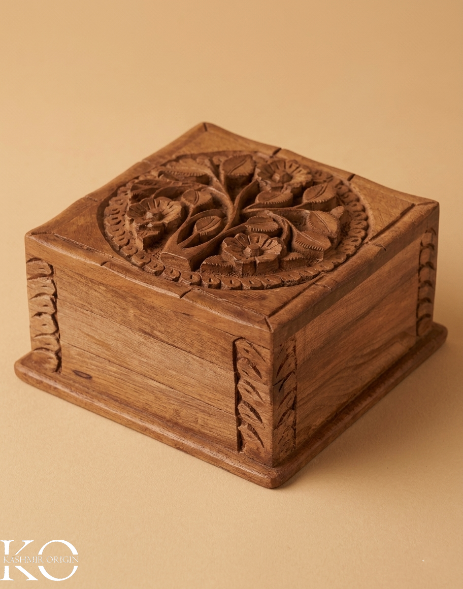 Handcrafted Walnut Wood Storage Box with Hinged Lid | Jewellery Box