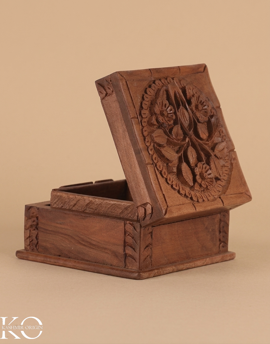 Handcrafted Walnut Wood Storage Box with Hinged Lid | Jewellery Box