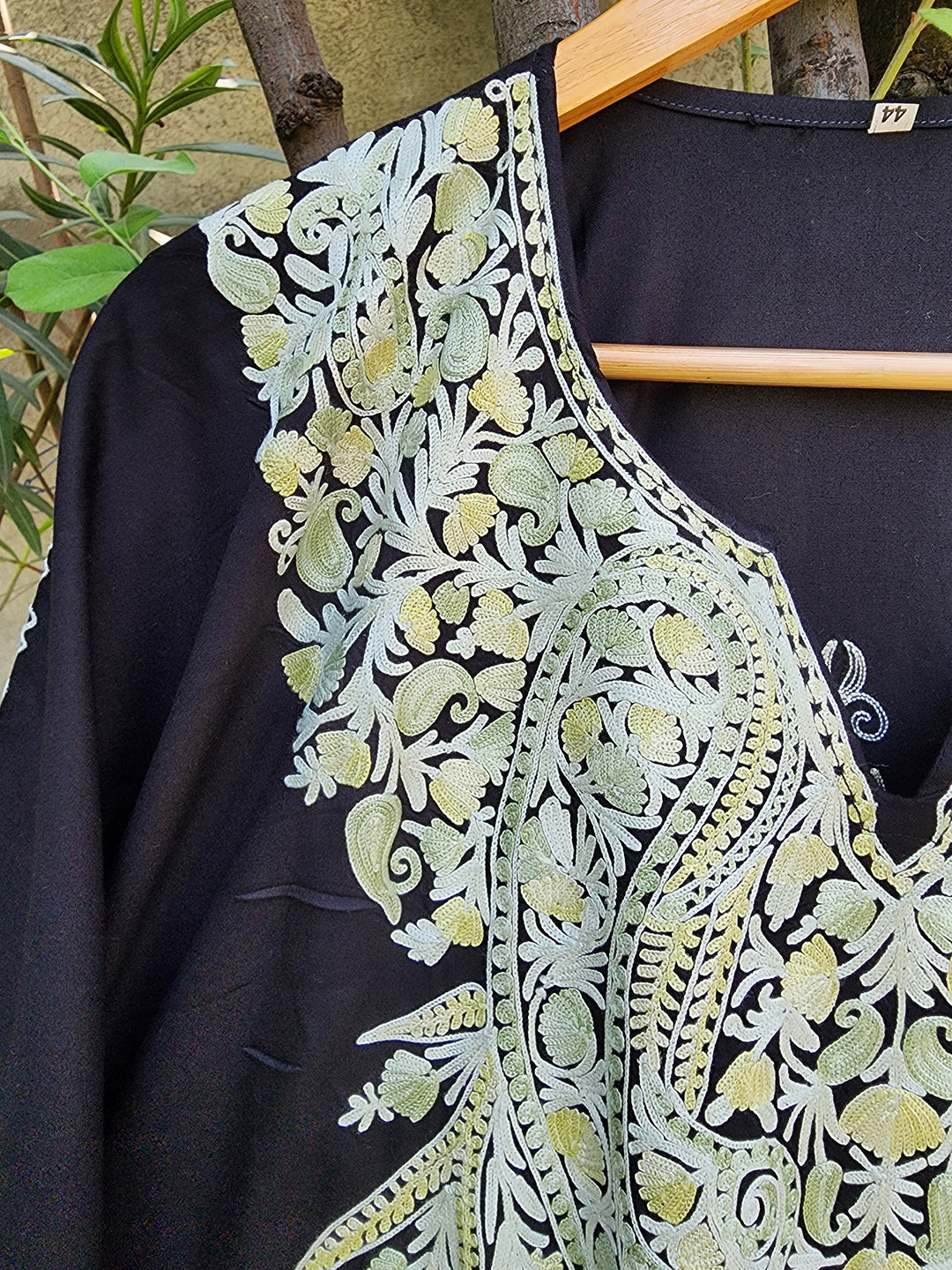 Black Paisley Aari Embroidered Rayon Cotton Kaftan
