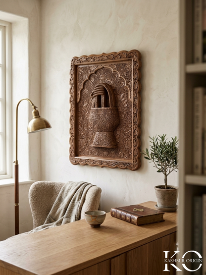 Kashmiri kangir (Fire pot) Design Hand Carved Walnut Wood Panel | Hand carved By Kashmiri Master Artisan