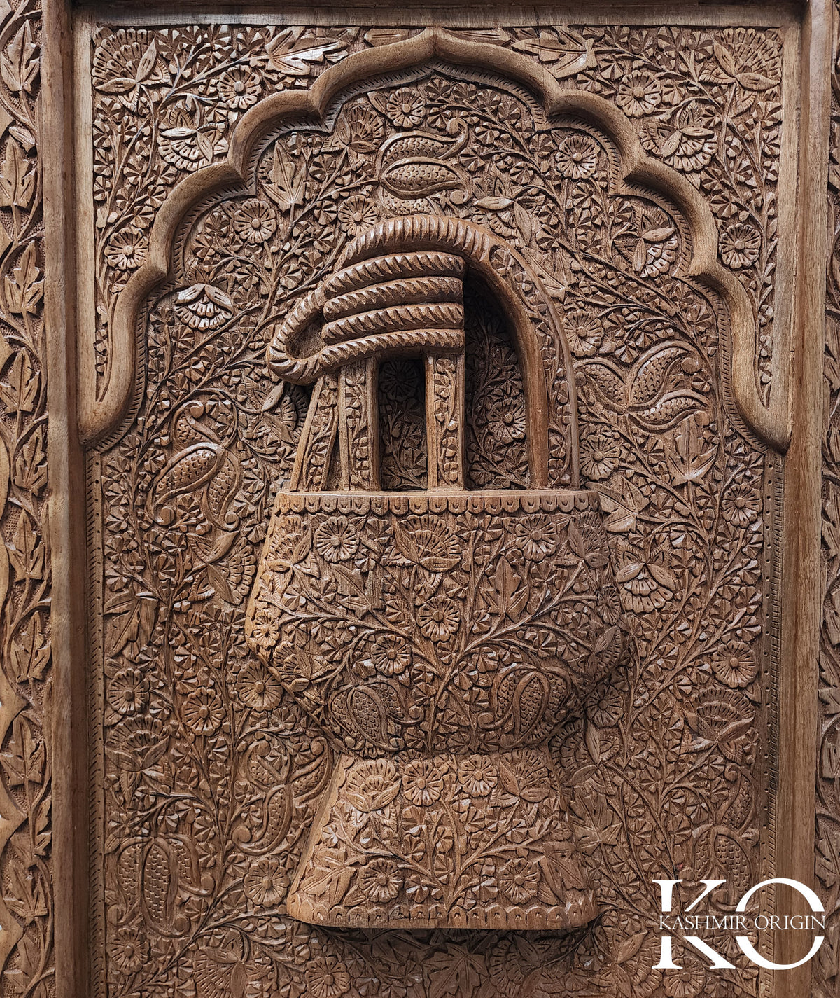 Kashmiri kangir (Fire pot) Design Hand Carved Walnut Wood Panel | Hand carved By Kashmiri Master Artisan