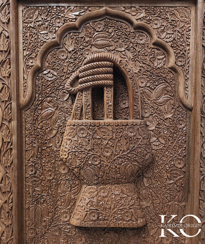Kashmiri kangir (Fire pot) Design Hand Carved Walnut Wood Panel | Hand carved By Kashmiri Master Artisan