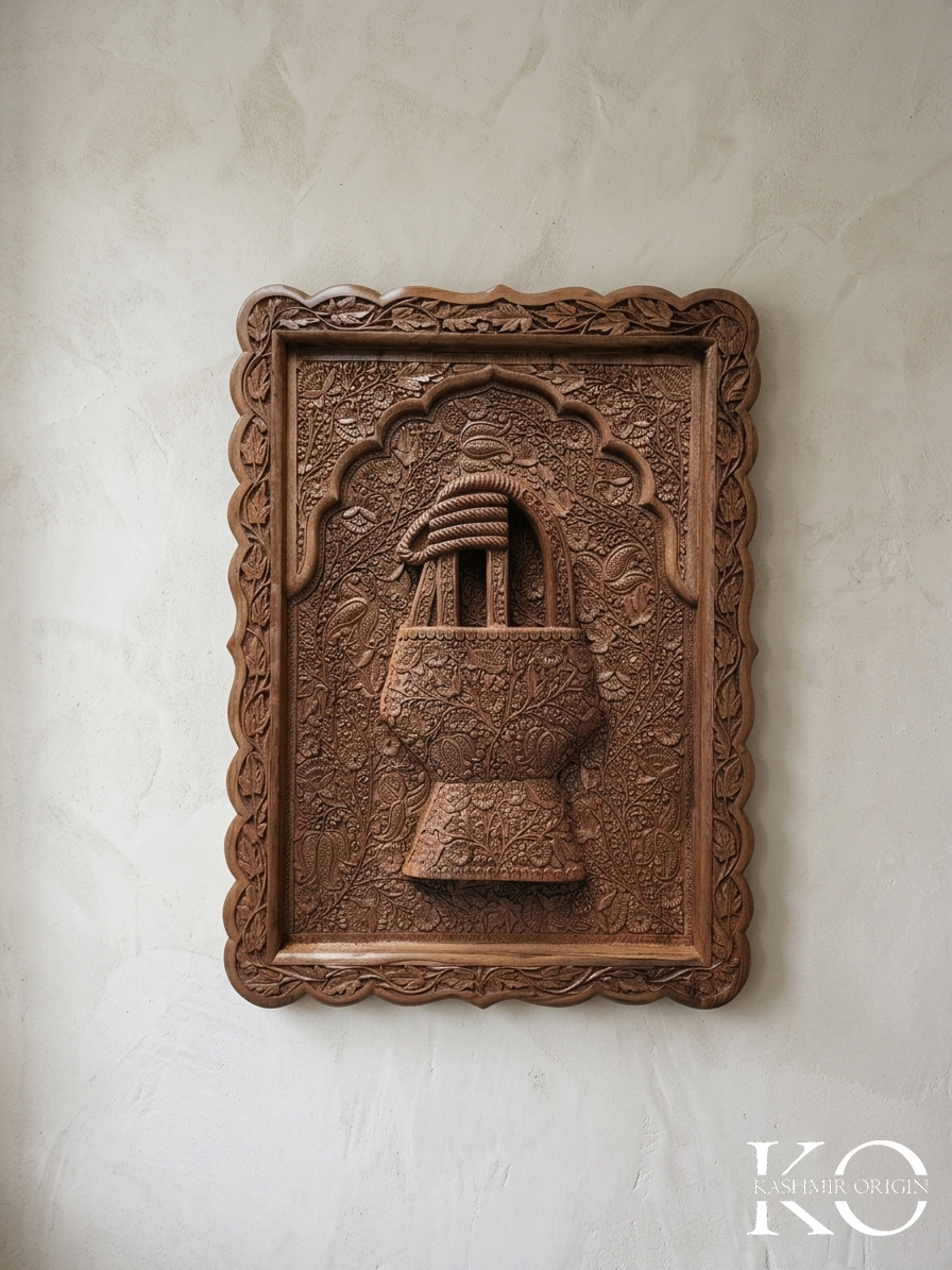 Kashmiri kangir (Fire pot) Design Hand Carved Walnut Wood Panel | Hand carved By Kashmiri Master Artisan