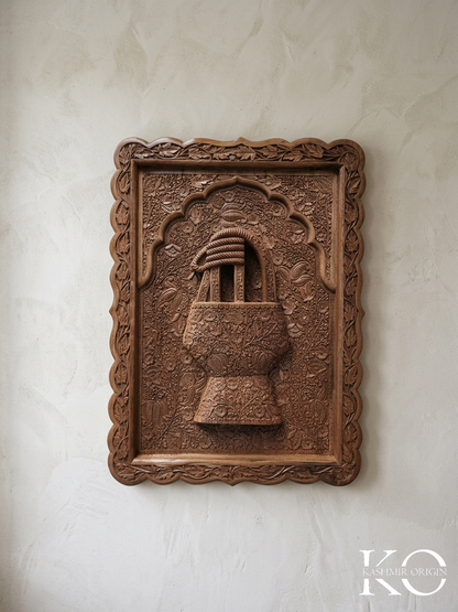 Kashmiri kangir (Fire pot) Design Hand Carved Walnut Wood Panel | Hand carved By Kashmiri Master Artisan