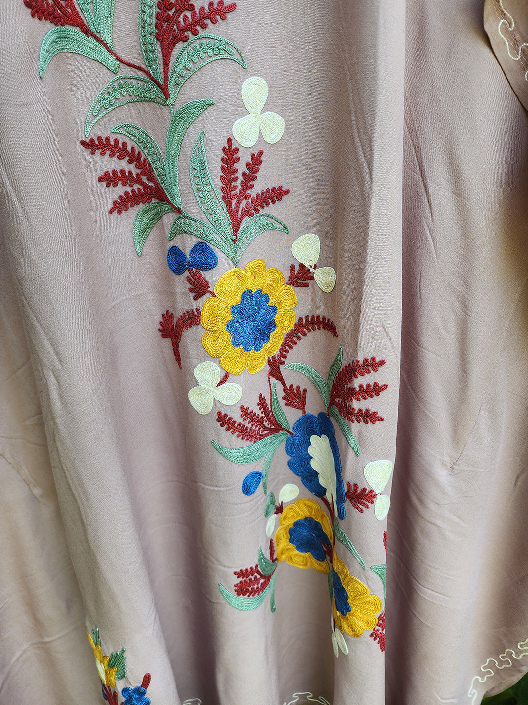 Mauve Aari Embroidered floral vine Design Kashmiri Kaftan
