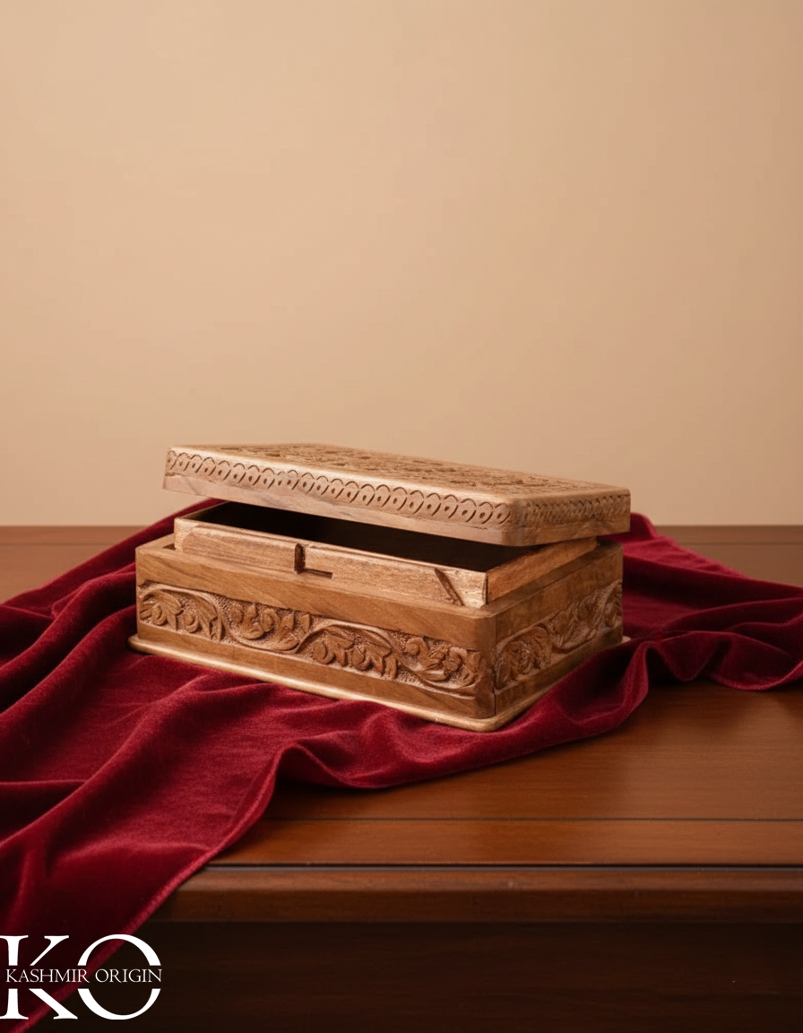 Walnut Wood Handcrafted Jewellery Box | Storage Box | Hand Carved in kashmir