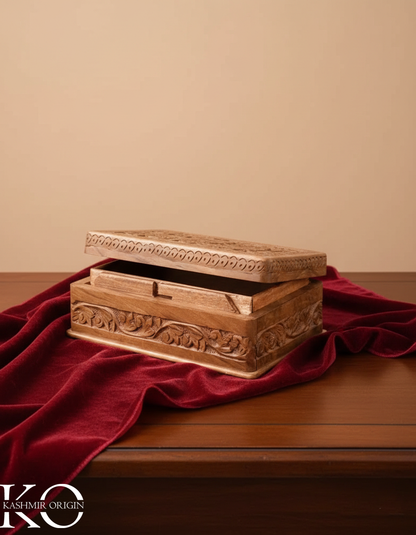 Walnut Wood Handcrafted Jewellery Box | Storage Box | Hand Carved in kashmir