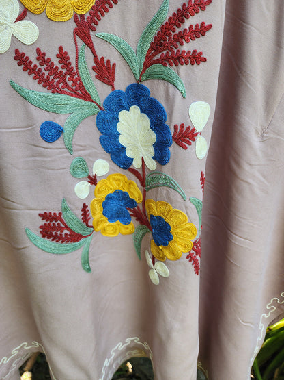 Mauve Aari Embroidered floral vine Design Kashmiri Kaftan