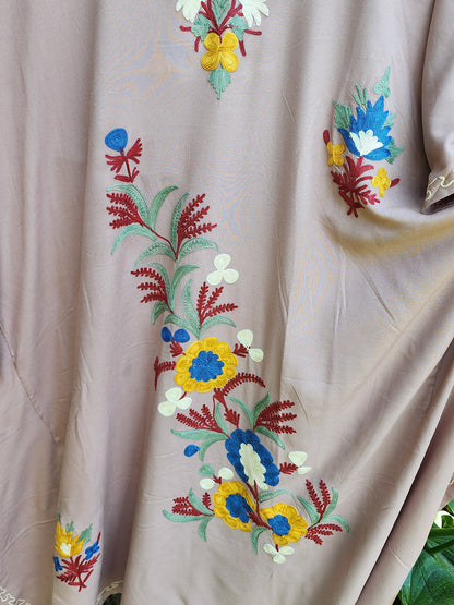 Mauve Aari Embroidered floral vine Design Kashmiri Kaftan