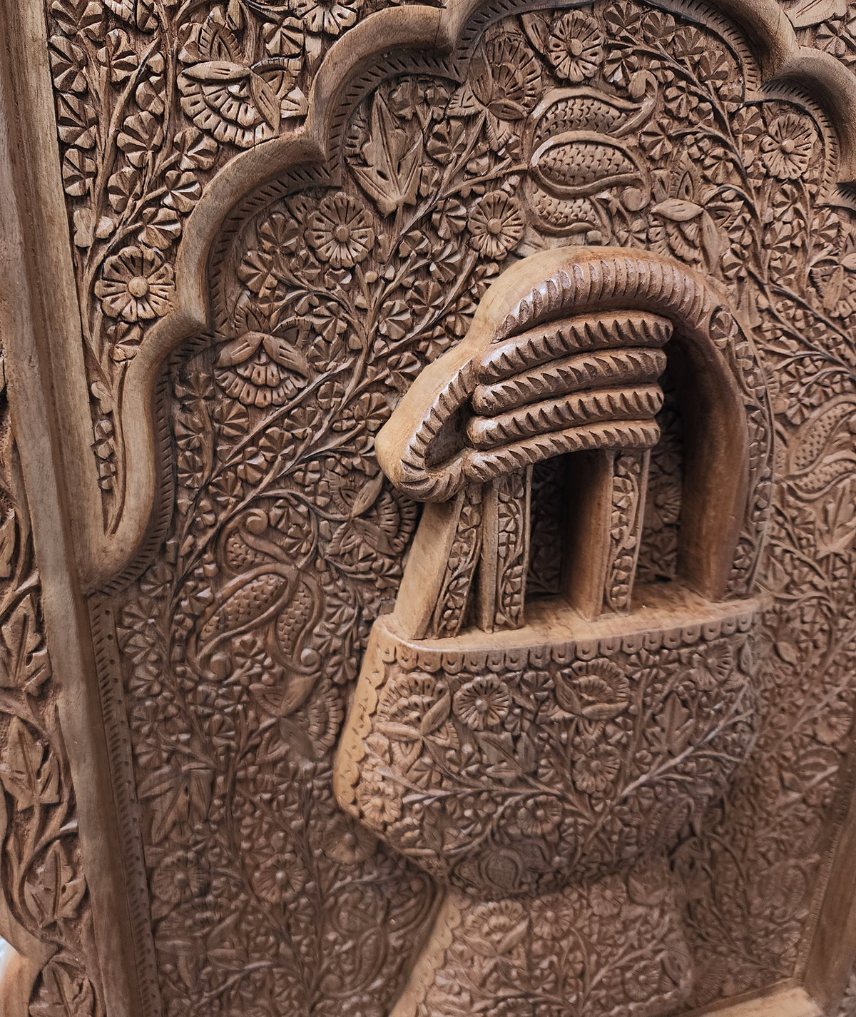 Kashmiri kangir (Fire pot) Design Hand Carved Walnut Wood Panel | Hand carved By Kashmiri Master Artisan