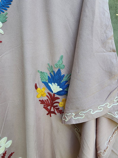 Mauve Aari Embroidered floral vine Design Kashmiri Kaftan