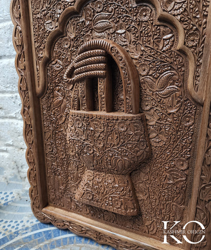 Kashmiri kangir (Fire pot) Design Hand Carved Walnut Wood Panel | Hand carved By Kashmiri Master Artisan