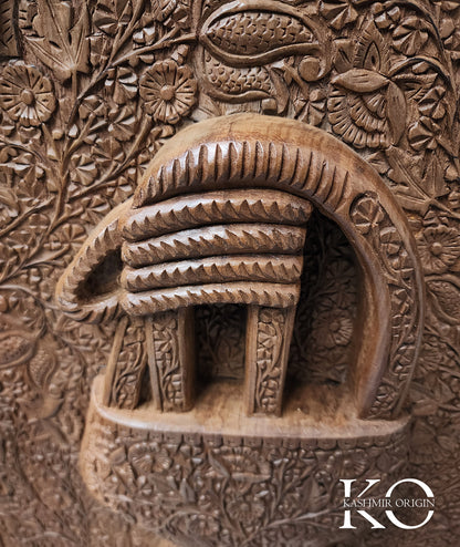 Kashmiri kangir (Fire pot) Design Hand Carved Walnut Wood Panel | Hand carved By Kashmiri Master Artisan