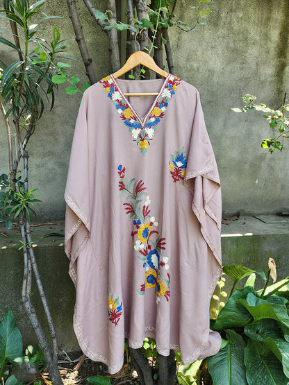 Mauve Aari Embroidered floral vine Design Kashmiri Kaftan