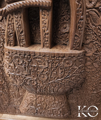 Kashmiri kangir (Fire pot) Design Hand Carved Walnut Wood Panel | Hand carved By Kashmiri Master Artisan