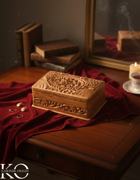 Walnut Wood Handcrafted Jewellery Box | Storage Box | Hand Carved in kashmir