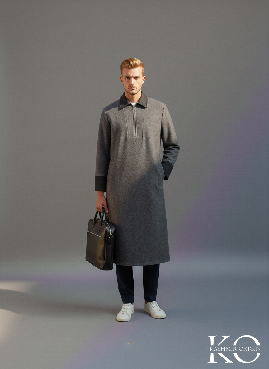 Grey & Black Kashmiri Pheran | Men's Phiran | Woolen Pherans