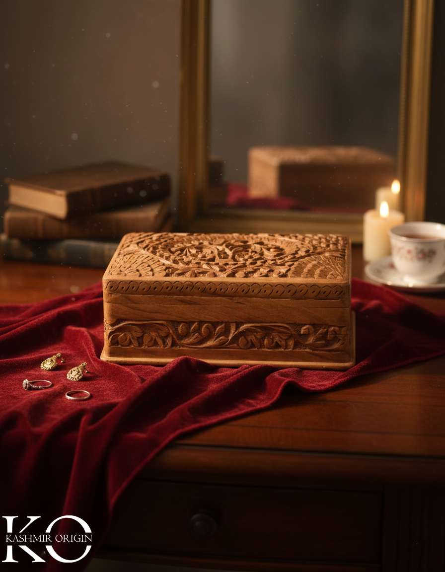 Walnut Wood Handcrafted Jewellery Box | Storage Box | Hand Carved in kashmir