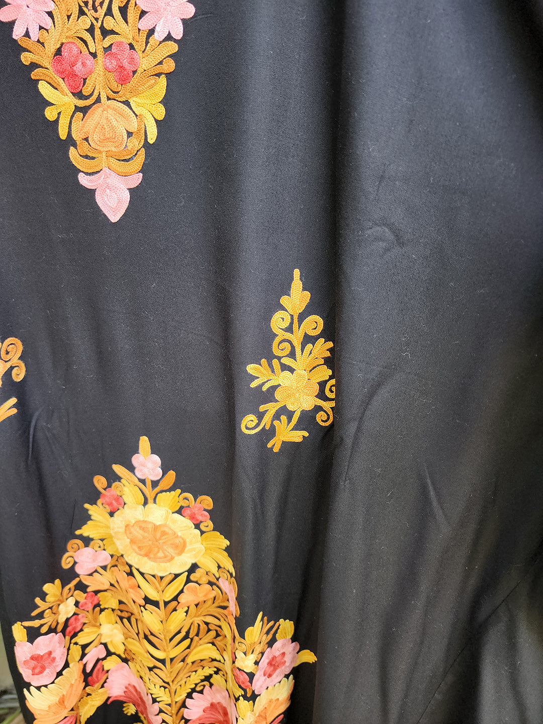 Black Gold Aari Embroidered kashmiri Rayon Cotton Kaftan