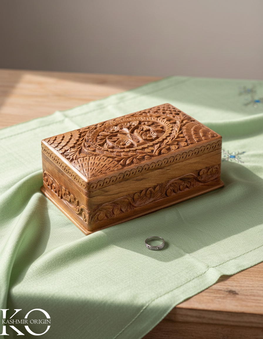Walnut Wood Handcrafted Jewellery Box | Storage Box | Hand Carved in kashmir