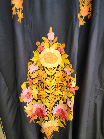 Black Gold Aari Embroidered kashmiri Rayon Cotton Kaftan