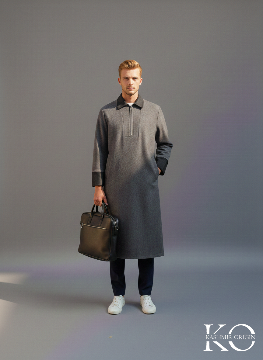 Grey & Black Kashmiri Pheran | Men's Phiran | Woolen Pherans