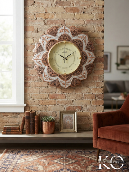 Heart Shaped Kashmiri Copper Wall Clock | Hand Engraved Clock Frame