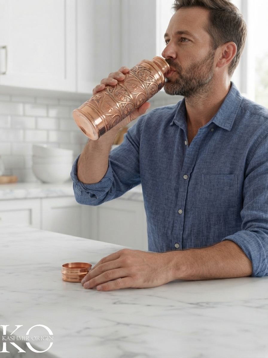 Hand Engraved Copper Water Bottle | Kashmiri Copper Drinking Bottle