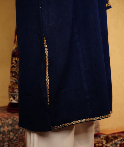 Navy Blue Bote Tilla Embroidered Kashmiri Woolen Pheran