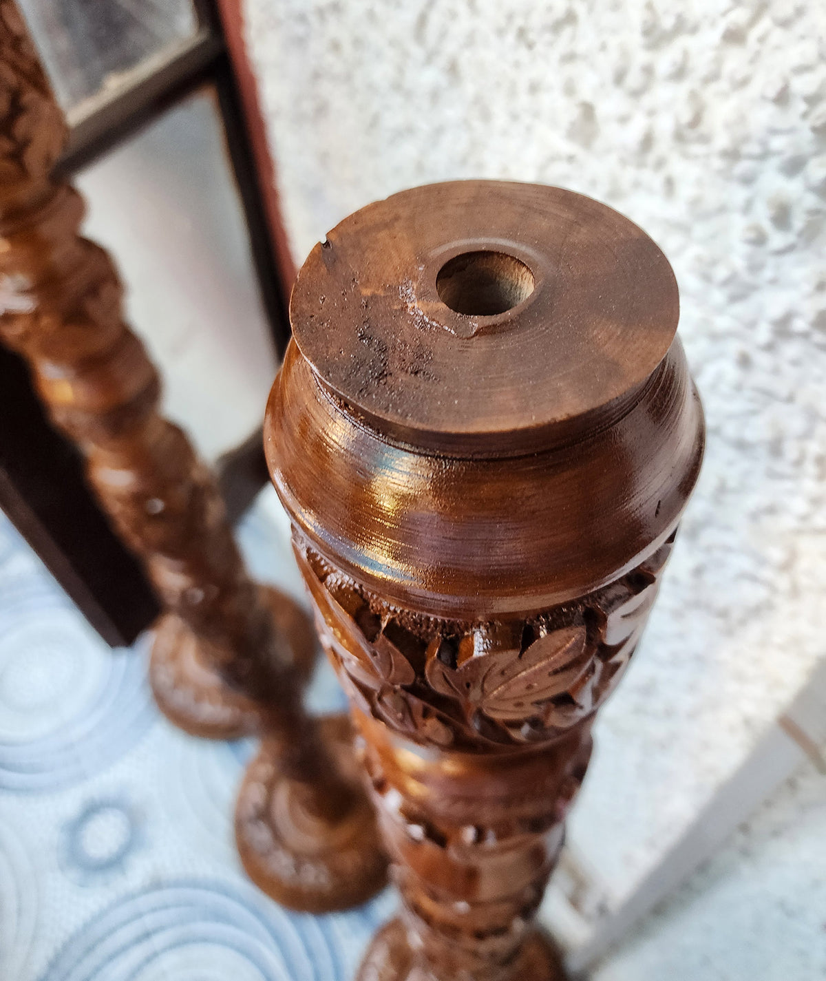 Kashmiri Handcrafted Walnut Wood  Floor Lamp Stand 5ft Height  for Living Room Corner, Home, Hotel, Office