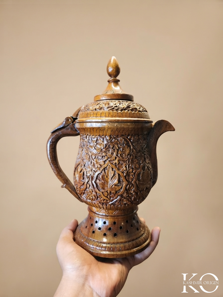 Kashmiri Hand Carved Walnut Wood Samavar | Decor Piece