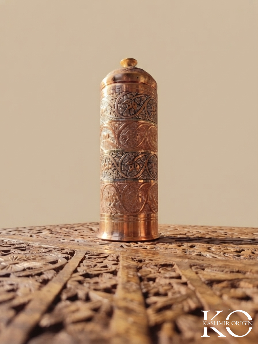 Hand Engraved Copper Water Bottle | Kashmiri Copper Drinking Bottle