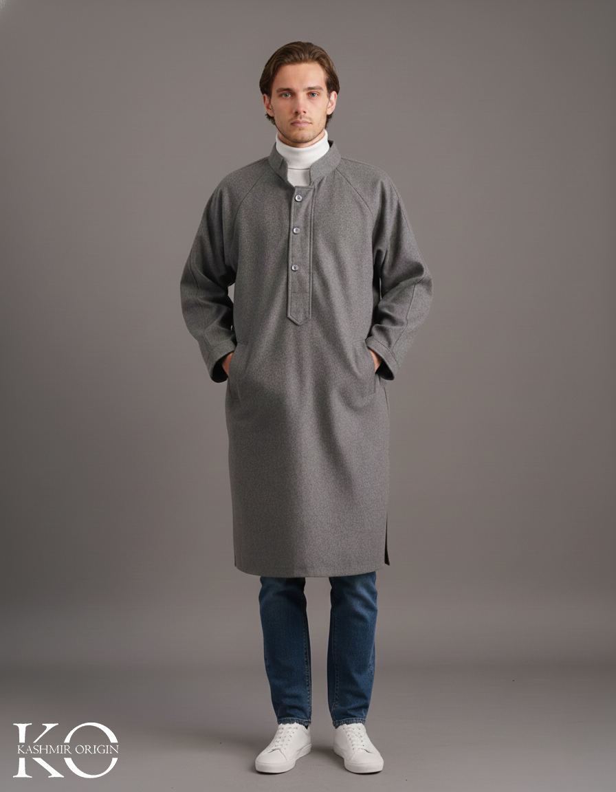 Lead Grey Pheran for Men | Men's Long Coats | Gents Winter Phiran