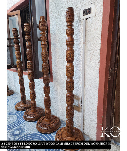Kashmiri Handcrafted Walnut Wood  Floor Lamp Stand 5ft Height  for Living Room Corner, Home, Hotel, Office