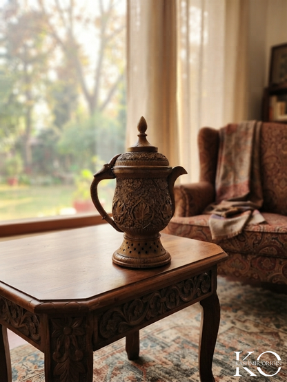 Kashmiri Hand Carved Walnut Wood Samavar | Decor Piece